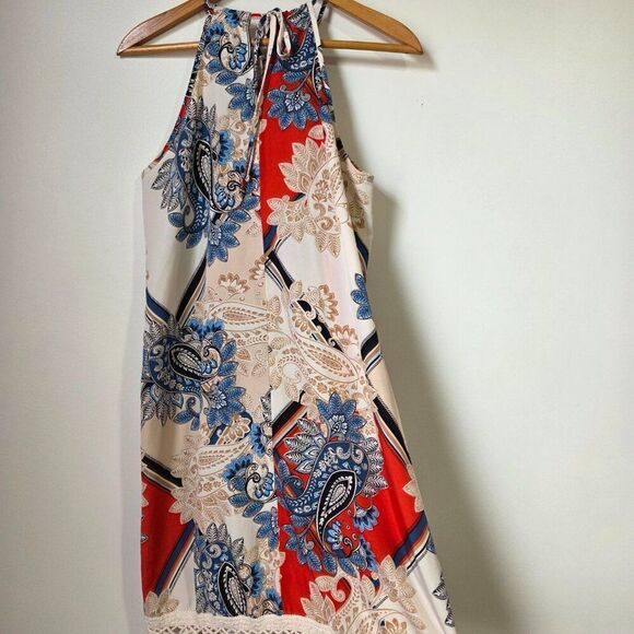 NEVER WORN SHEIN HALTER FRINGED BOHO PAISLEY HANKY SHORT DRESS SZ LARGE - Picture 2 of 14